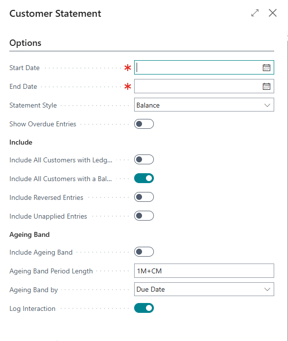 Statement Report Options